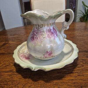 Floral Ceramic Pitcher and Plate Set